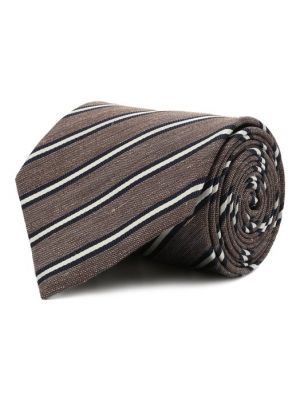 Шелковый льняной галстук Brioni коричневый