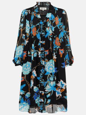 Květinové viskózové mini šaty s dlouhými rukávy Diane Von Furstenberg - černá
