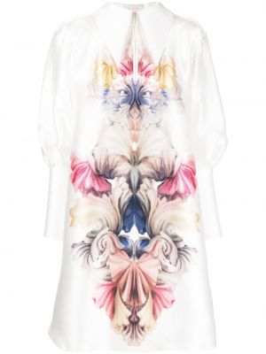 Коктейлна рокля на цветя с принт Saiid Kobeisy бяло