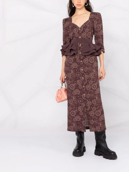 Kleid mit print mit rüschen Ulyana Sergeenko braun