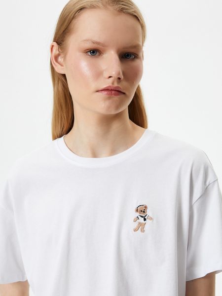 Хлопковая футболка с вышивкой Koton белая