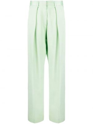 Pantaloni cu talie înaltă cu croială lejeră plisate Forte_forte verde