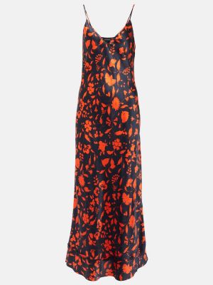 Květinové hedvábné saténové dlouhé šaty Lee Mathews oranžové