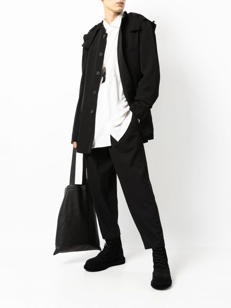 Płaszcz na guziki z kapturem puchowy Yohji Yamamoto czarny