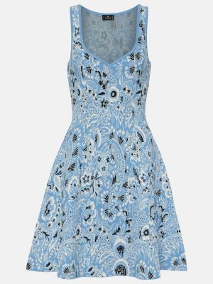 Žakárové pletené šaty s paisley potiskem Etro modré