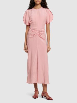 Viskózové midi šaty Victoria Beckham růžové