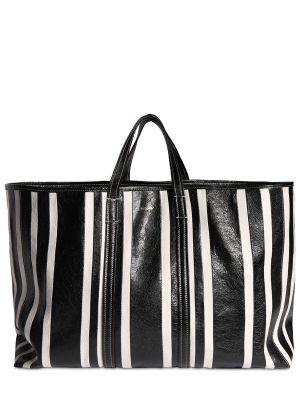 Ριγέ δερμάτινη τσάντα shopper Balenciaga μαύρο
