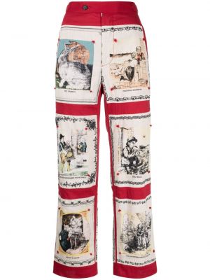 Pantaloni di cotone con stampa Bode rosso