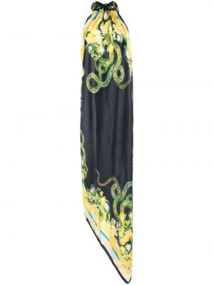 Svilena večernja haljina s printom s apstraktnim uzorkom Roberto Cavalli plava