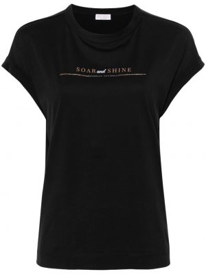 Kokvilnas t-krekls ar apdruku Brunello Cucinelli melns