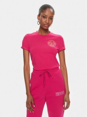 Slim fit priliehavé tričko Versace Jeans Couture ružová