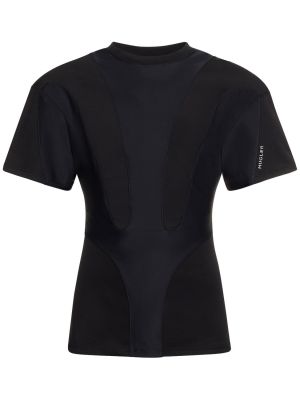 Bavlněné slim fit tričko z nylonu Mugler černé
