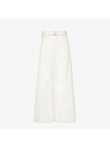 Широкие джинсовые брюки средней посадки с поясом Sacai белый