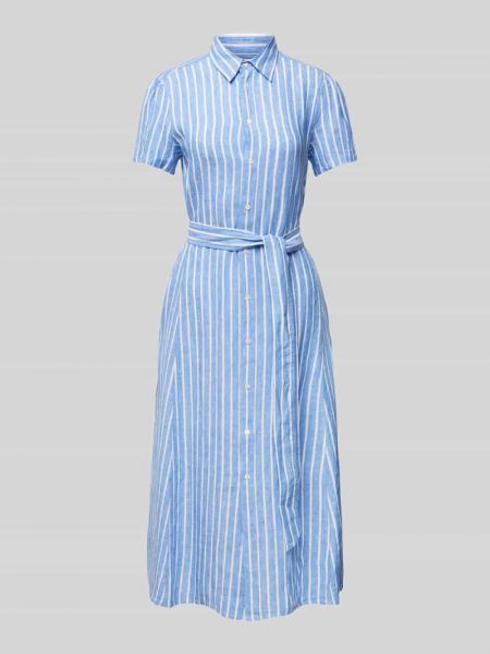 Lniana sukienka midi w paski Polo Ralph Lauren