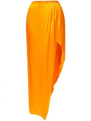 Hedvábné asymetrická sukně s vysokým pasem Nicholas - oranžová