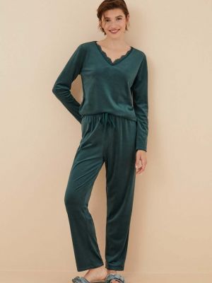 Pijamale din dantelă Women'secret verde