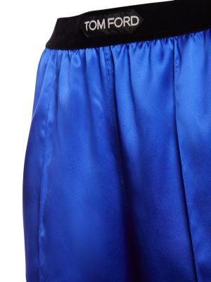 Hedvábné saténové kalhoty Tom Ford modré