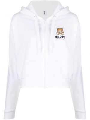 Pamučna hoodie s kapuljačom s printom Moschino bijela