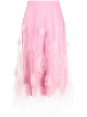 Tylové květinové midi sukně Viktor & Rolf růžové