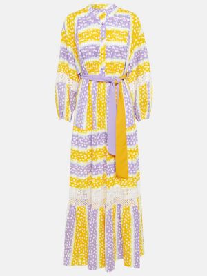 Bavlněné midi šaty s výšivkou Diane Von Furstenberg - žlutá