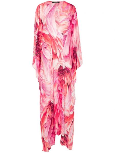 Dlouhé šaty s potlačou Roberto Cavalli ružová