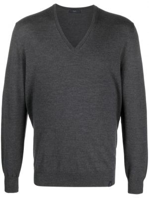 Вълнен пуловер с v-образно деколте Fay сиво