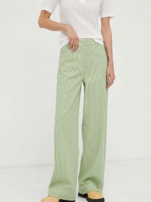 Jednobarevné kalhoty s vysokým pasem Remain zelené