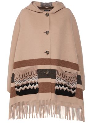 Abrigo con flecos de lana de tejido jacquard Weekend Max Mara beige