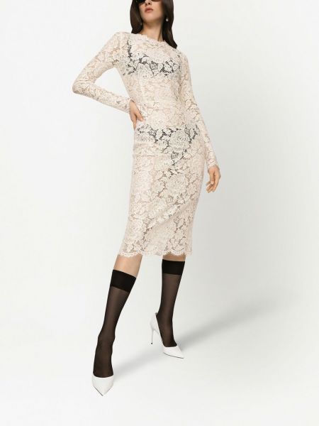 Robe à fleurs transparent en dentelle Dolce & Gabbana blanc
