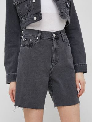 Džínové šortky Calvin Klein Jeans dámské, šedá barva, hladké, high waist