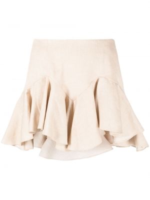 Βαμβακερή λινή φούστα mini με βολάν Pnk μπεζ