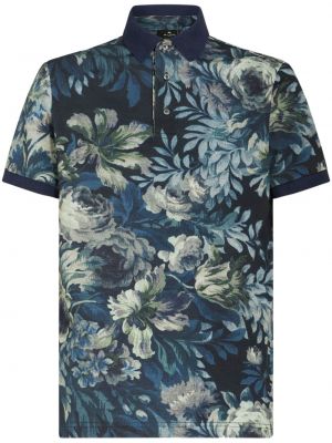 Памучна поло тениска на цветя с принт Etro синьо