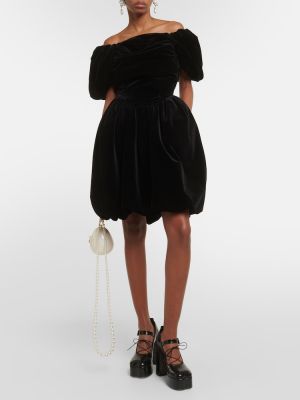 Žametna mini obleka iz rebrastega žameta Simone Rocha črna