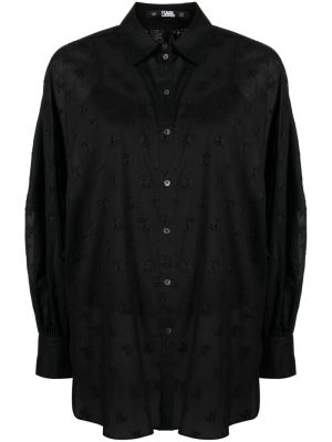 Βαμβακερό πουκάμισο Karl Lagerfeld μαύρο