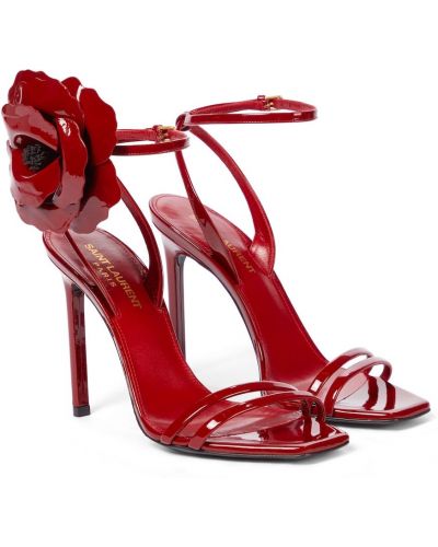 Sandale din piele de lac cu chihlimbar Saint Laurent roșu