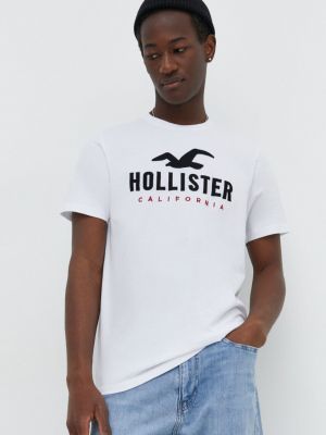 Bavlněné tričko s aplikacemi Hollister Co. bílé