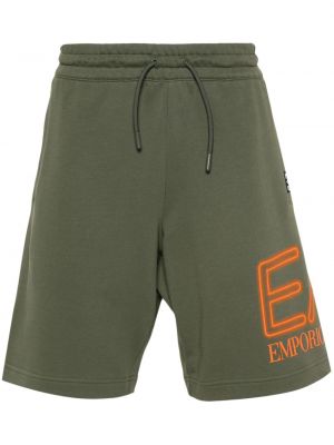 Bombažne kratke hlače s potiskom Ea7 Emporio Armani zelena