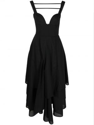 Vlněné přiléhavé šaty s volány A.w.a.k.e. Mode - černá