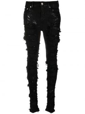 Skinny džíny s vysokým pasem s dírami Rick Owens Drkshdw černé