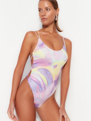 Bikini z abstraktnimi vzorci z okroglim izrezom Trendyol bela