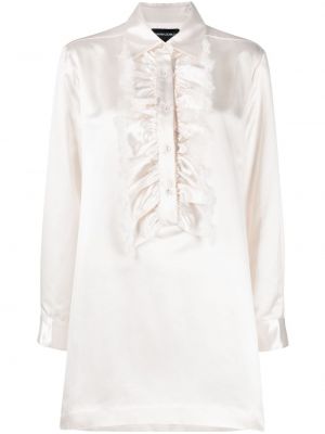 Σατέν φόρεμα σε στυλ πουκάμισο με βολάν Cynthia Rowley λευκό