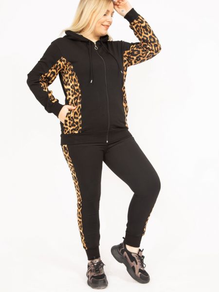 Oblek s kapucňou s leopardím vzorom şans čierna