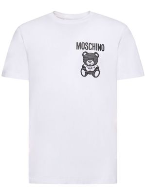 T-shirt i bomull med mönster Moschino vit