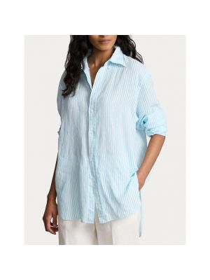 Camisa de lino a rayas manga larga Polo Ralph Lauren azul