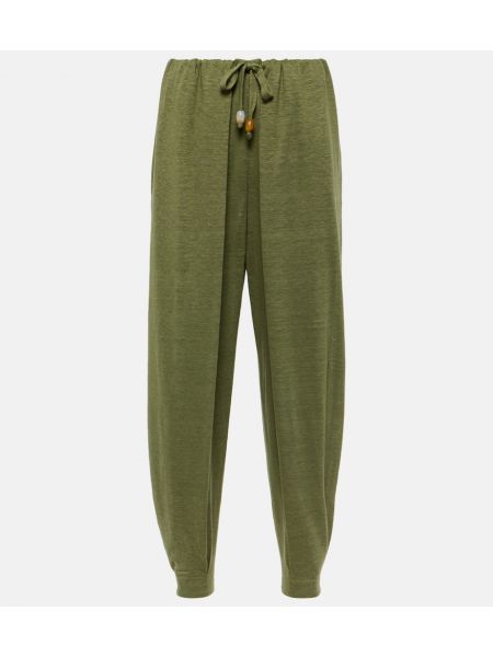 Lanene hlače ravnih nogavica Loro Piana zelena