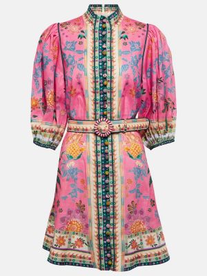 Virágos lenvászon ruha Zimmermann rózsaszín