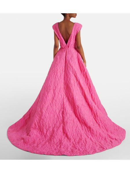 Vestito lungo in tessuto jacquard Monique Lhuillier rosa