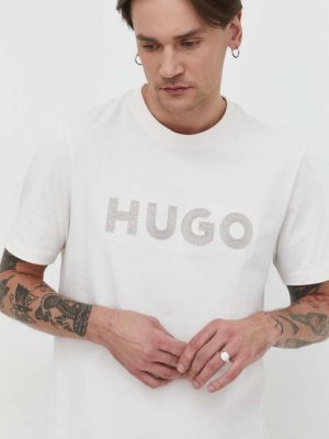 Тениска с дълъг ръкав с апликация Hugo бежово