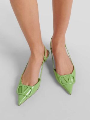Кожени полуотворени обувки от лакирана кожа с отворена пета Valentino Garavani зелено