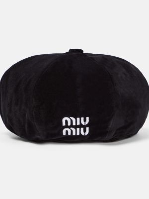 Bombažna žametna baretka iz rebrastega žameta Miu Miu črna